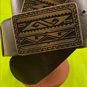 Ginnie Johansen Leather Belt w- Aztec Ornaments